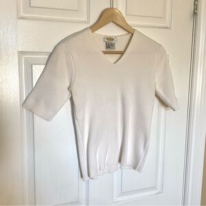Talbots Cream Ribbed V-Neck Tee Shirt Size S
